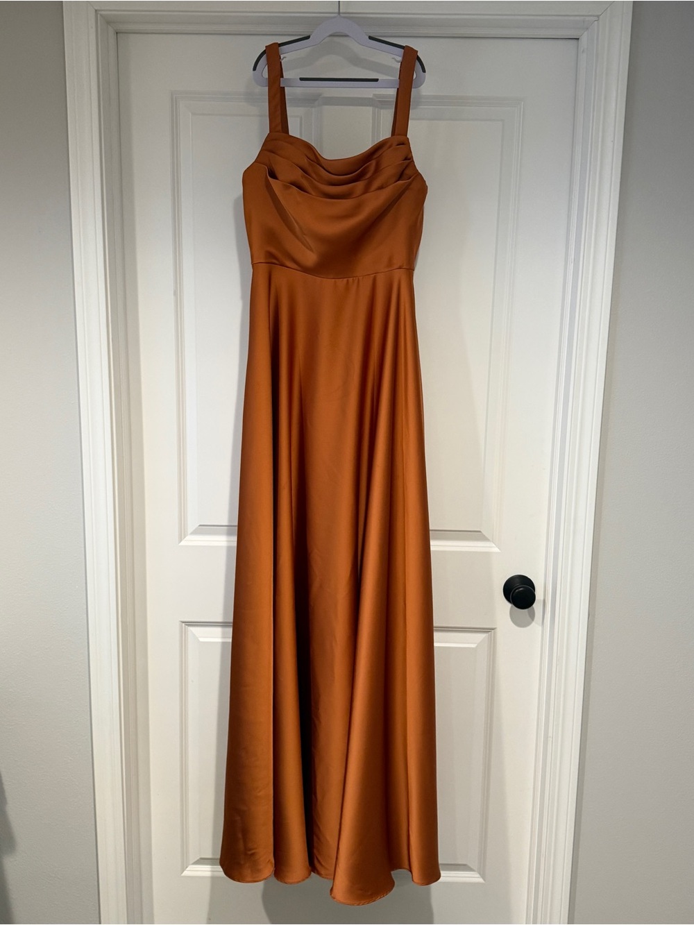 Azazie Shaude Stretch Copper A-Line Pleated Stretch Satin Dress, Size 8 - Picture 5 of 10